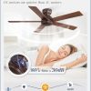 48 Inch Low Profile Ceiling Fan without Lights, Brown Farmhouse Ceiling Fan no Light, 6-Speeds, Quiet Reversible DC Motor, Indoor/Outdoor Ceiling Fans with Remote for Patio, Living Room, Bedroom