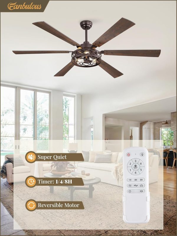 65 Inch Ceiling Fan with Lights, Farmhouse Caged Ceiling Fans with Remote,Oil Bronze Industrial Ceiling Fans with Quiet Reversible DC Motor, Large Ceiling Fan for Living Room, Bedroom