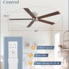 60 Inch low profile ceiling fan, Brushed Nickel Large Ceiling Fan no Lights, 6-Speeds, Quiet Reversible DC Motor, Indoor/Outdoor Ceiling Fans no light for Patios, Living Room, Bedroom