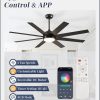 60 Inch RGB Ceiling Fans with Lights and Remote&APP Control, Black Smart Ceiling Fan with Quiet Reversible DC Motor, 6 Speeds, 3CCT, Dimmable, Large Ceiling Fan for Living Room Bedroom