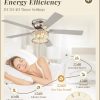 56 Inch Modern Crystal Chandelier Fan, Brushed Nickel Fandelier Ceiling Fan with Light, 6-Speeds, Quiet Reversible DC Motor, Flush Mount Ceiling Fan with Lights for Bedroom, Living Room