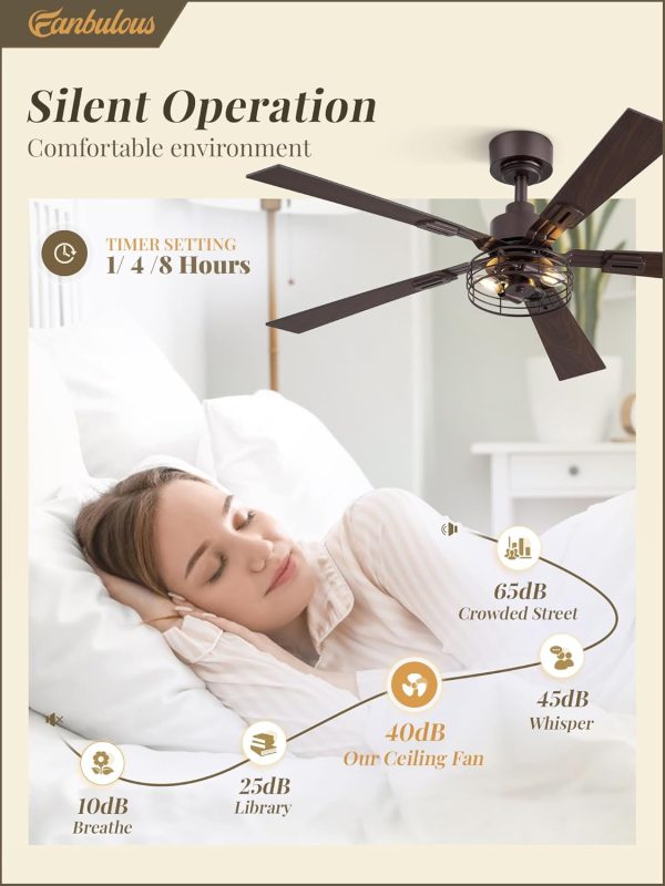 2 Pack Farmhouse 48 Inch Ceiling Fans with Lights, Industrial Caged Ceiling Fans for Bedroom Living Room, Double-Sided 5 Blades Rustic Ceiling Fan-Oil Bronze