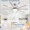 65 inch Large Brushed Nickel Modern Ceiling Fans with Lights and Remote, Indoor/Outdoor Ceiling Fan with 10 Blades, 32W LED light 3 CCT, 6 Speed Reversible Quiet DC Motor, Dual Finish Blades