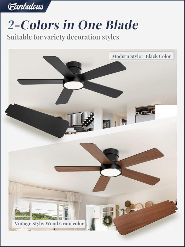 42 Inch Modern Low Profile Ceiling Fan and 72 Inch Large Ceiling Fans with Lights, 3CCT, 6-Speeds, Quiet DC Motor, Black Modern Ceiling Fan for Bedroom Living Room Kitchen Patio