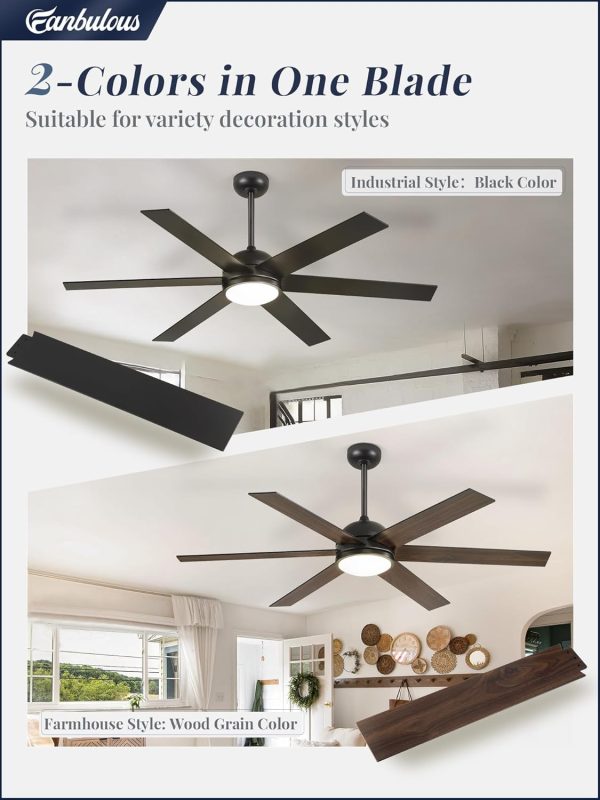 58 Inch Ceiling Fans with Lights and Remote, Black Indoor/Outdoor Ceiling Fan with Quiet Reversible DC Motor, 6 Speeds, 3CCT, 6 Blades Large Ceiling Fan for Living Room Bedroom Patio