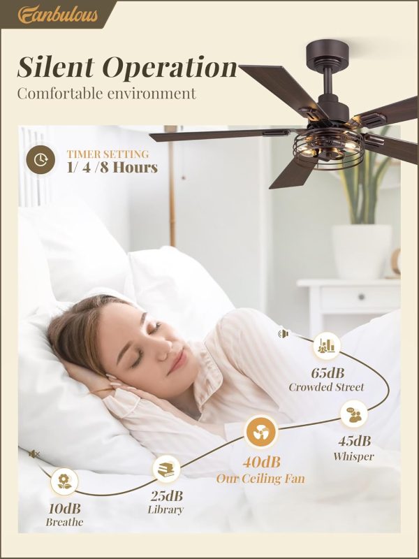 1 Pack Farmhouse 42 Inch Ceiling Fans with Lights, Industrial Caged Ceiling Fans for Bedroom Living Room, Double-Sided 5 Blades Rustic Ceiling Fan-Oil Bronze
