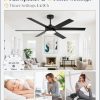 56 Inch Ceiling Fans with Lights and Remote, Reversible 6 Blades, Dimmable, 3000K-6000K Adjustable, Outdoor Ceiling Fans for Patios, Large Ceiling Fan for Indoor or Covered Outdoor-Black