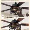 Farmhouse Ceiling Fans with Light, 60 Inch Bedroom Ceiling Fan with Lights, 6-Speed Adjustable, Quiet and Reversible DC Motor, Dual Finish 5 Blades, Rustic Caged Black Ceiling Fan for Living Room
