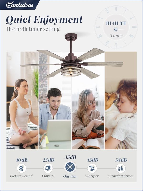 48 Inch Ceiling Fans with Lights and Remote,Industrial Large Ceiling Fan with 6-Speed Reversible DC Motor and 6 Dual Finish Blades,Ceiling Fan with Light for Living bedroom Patio