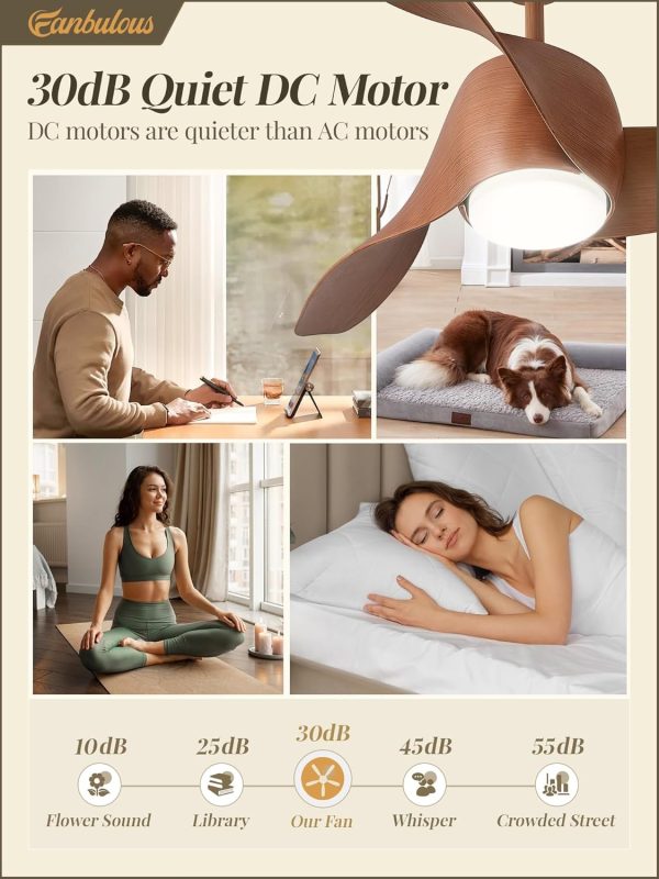 52 Inch Ceiling Fans with Lights and Remote, Indoor 24W LED Ceiling Fan with Lights & APP Control, 3000-6000K Dimmable, 6 Speed Reversible , 3 Blade Modern Ceiling Fan for Living Room Bedroom Patio