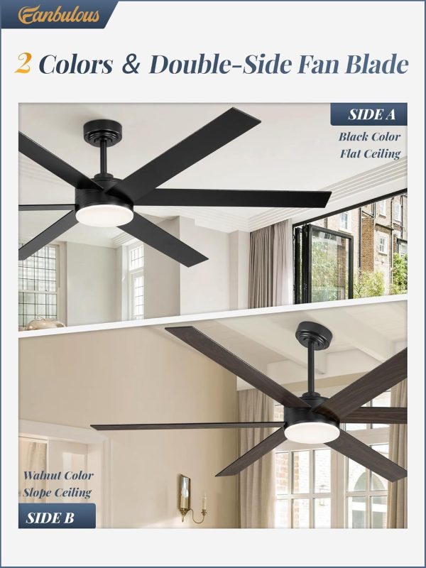 66 Inch Ceiling Fans with Lights and Remote, Reversible 6 Blades, Dimmable, 3000K-6000K Adjustable, Outdoor Ceiling Fans for Patios, Large Ceiling Fan for Indoor or Covered Outdoor, Black