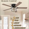 56 Inch Farmhouse Chandelier Ceiling Fan with Remote Control, Black Indoor Crystal Ceiling Fan with 6-Speeds, Quiet Reversible DC Motor, Flush Mount Ceiling Fans with Lights for Bedroom, Living Room
