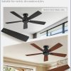 46 Inch Flush Mount Ceiling Fan No Light with Remote,Black Modern Low Profile Ceiling Fan Without Light,6-Speeds,Quiet Reversible DC Motor,Indoor&Outdoor Ceiling Fans for Bedroom,Living Room