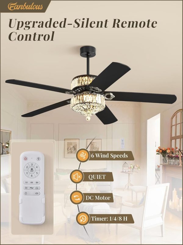 60 Inch Fandelier Ceiling Fan with Double-layer LED Light, Black Chandelier Fan, 3CCT, 6-Speeds, Quiet DC Motor, Ceiling Fan Chandeliers, Modern Ceiling Fans for Bedroom, Living Room