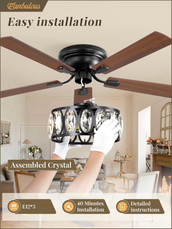 56 Inch Chandelier Ceiling Fans with Lights and Remote, Flush Mount Crystal Ceiling Fan with 6-Speeds, Quiet Reversible DC Motor, Farmhouse Ceiling Fan for Bedroom, Living Room, Dining Room