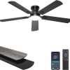 Ceiling Fans with Lights, 52 Inch Low Profile Ceiling Fan with Light and Remote/APP Control, Flush Mount, Dimmable, Qiuet DC Motor, Black Ceiling Fan for Bedroom, Living Room