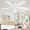 46 Inch Flush Mount Ceiling Fan No Light with Remote,White Modern Low Profile Ceiling Fan Without Light,6-Speeds,Quiet Reversible DC Motor,Indoor&Outdoor Ceiling Fans for Bedroom,Living Room