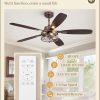52 Inch Farmhouse Ceiling Fan with Light and Remote, Black and Gold Industrial Caged Ceiling Fans with 6 Speed Reversible Motor and Dual Finish 5 Blades, Rustic Ceiling Fan for Living Room, Bedroom