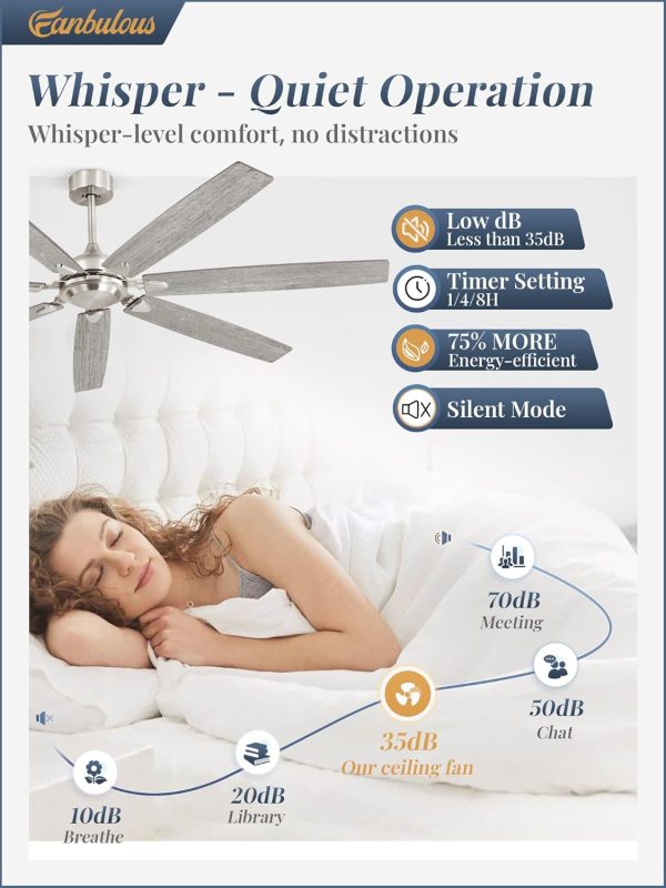 72 Inch Ceiling Fan No Light with Remote Control, Grey Ceiling Fans Without Light With 6-Speeds Quiet Reversible DC Motor, Indoor/Outdoor Ceiling Fan with Dual Finish 7 Blades for Patio Living Room