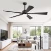 60 Inch Ceiling Fans with Lights and Remote, Black Modern Plug in Ceiling Fan with 6 Speeds,Bright LED Light,Reversible Quiet DC Motor for Bedroom,Living Room
