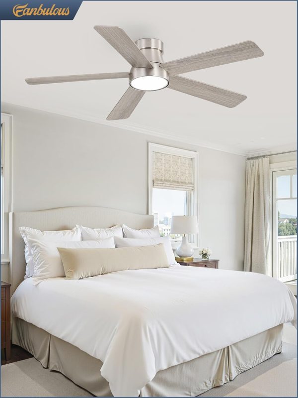 48 Inch Ceiling Fans with Lights and Remote,Outdoor Indoor Modern Flush Mount Ceiling Fan with 3CCT 6-Speed Quiet DC Motor,Small Low Profile Ceiling Fan for Bedroom Living Room Office(Nickel)