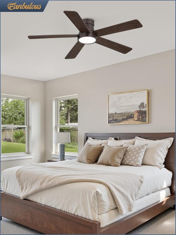 42 Inch Ceiling Fans with Lights and Remote,Indoor Modern Flush Mount Ceiling Fan with 3CCT 6-Speed Quiet DC Motor,Small Low Profile Ceiling Fan for Bedroom Living Room Office(Oil Bronze)