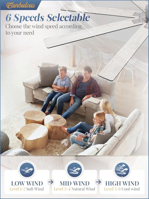 Modern Farmhouse 84 Inch Large Ceiling Fan, 6-Speed Reversible DC Industrial Ceiling Fans with Lights for Shop/Living Room/Covered Outdoor-Nickel