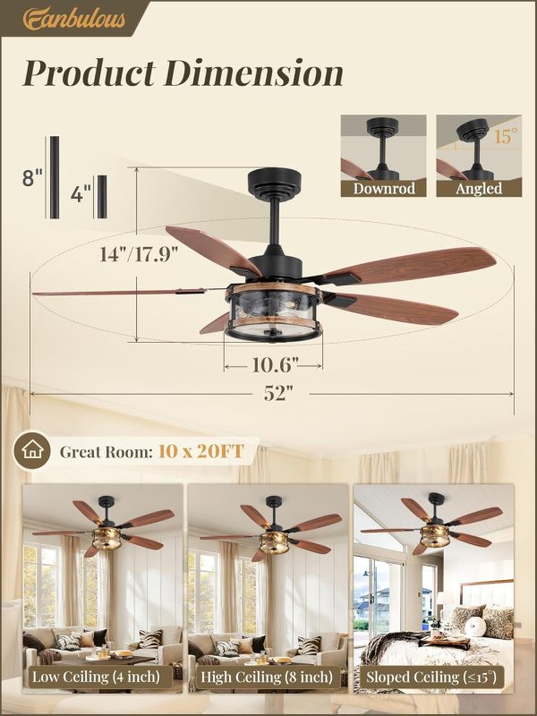 Farmhouse Ceiling Fan with Light and Remote, Black Rustic Flush Mount Ceiling Fans for Bedroom Living Room, Industrial Caged Ceiling Fan for 6 Speed Reversible Motor, 5 Dual Blades