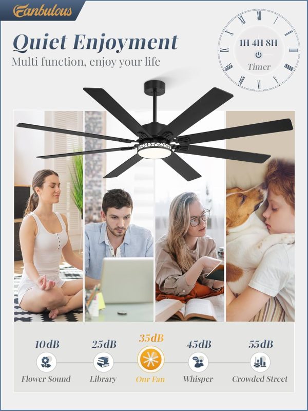 42 Inch Modern Low Profile Ceiling Fan and 72 Inch Large Ceiling Fans with Lights, 3CCT, 6-Speeds, Quiet DC Motor, Black Modern Ceiling Fan for Bedroom Living Room Kitchen Patio