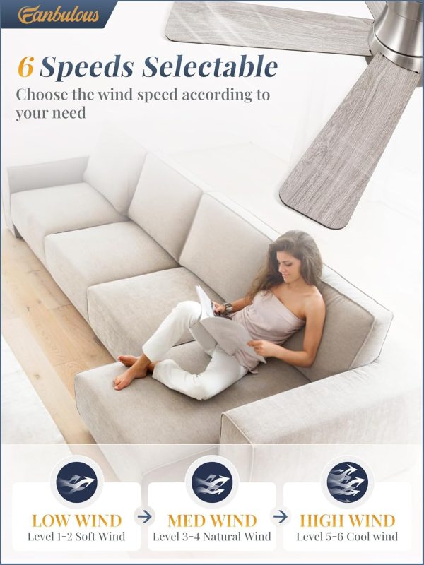 42 Inch Ceiling Fans with Lights and Remote,Indoor Modern Flush Mount Ceiling Fan with 3CCT 6-Speed Quiet DC Motor,Black Small Low Profile Ceiling Fan for Bedroom Living Room Office(Nickel)