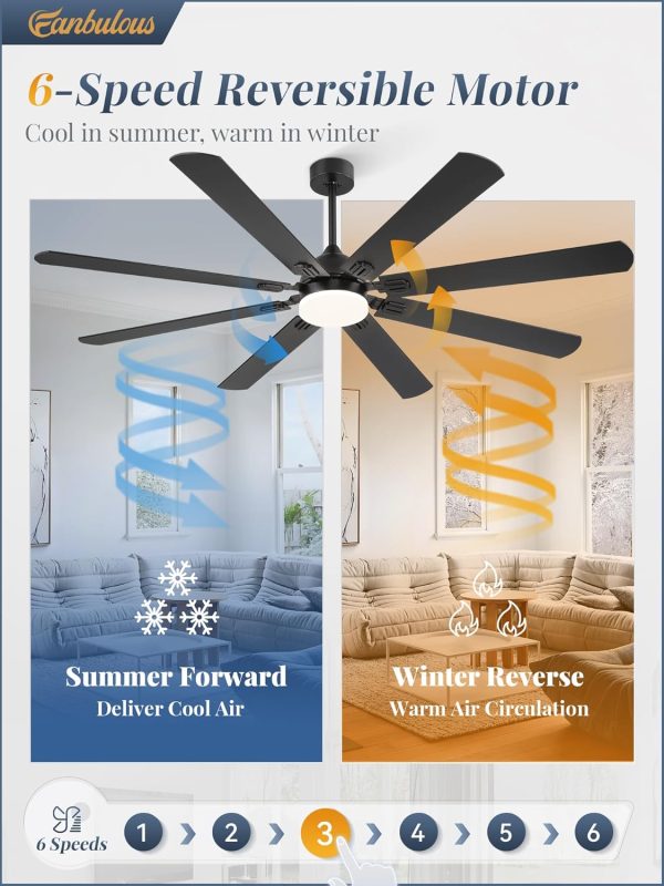 72 Inch Ceiling Fans with Lights, Black Modern Ceiling Fan with Remote,Large Farmhouse Indoor & Outdoor Ceiling Fan with 8 Dual Finish Blades, Quiet DC Motor, Bright LED Light