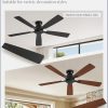 52 Inch Flush Mount Ceiling Fan No Light with Remote,Black Modern Low Profile Ceiling Fan Without Light,6-Speeds,Quiet Reversible DC Motor,Indoor&Outdoor Ceiling Fans for Bedroom,Living Room