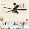 52 Inch Farmhouse Ceiling Fan with Light and Remote, Black Industrial Caged Ceiling Fans Flush Mount, 5 Dual Finish Blades, 6-Speed Reversible Quiet DC Motor, Rustic Design for Bedroom, Living Room