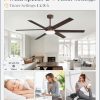60 Inch Ceiling Fans with Lights and Remote, Reversible 6 Blades, Dimmable, 3000K-6000K Adjustable, Outdoor Ceiling Fans for Patios, Large Ceiling Fan for Indoor or Covered Outdoor, Brown