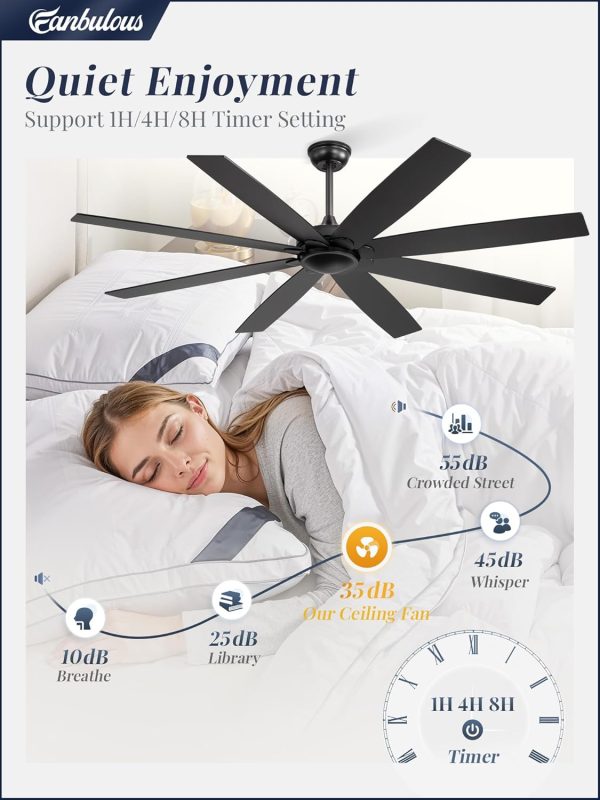 65 inch Indoor/Outdoor Ceiling Fan No LightQuiet DC Motor Fan Reversible 6-Speeds, 8 Blades Ceiling Fans with remote for Bedroom Low Profile Ceiling Fan for Living Room for Patio(Black)