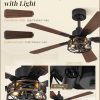 3 Pack 42 Inch Rustic Caged Ceiling Fan with Lights, Black Farmhouse Ceiling Fans for Bedroom Living Room, Double-Sided 5 Blades Rustic Ceiling Fan