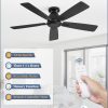 46 Inch Flush Mount Ceiling Fan No Light with Remote,Black Modern Low Profile Ceiling Fan Without Light,6-Speeds,Quiet Reversible DC Motor,Indoor&Outdoor Ceiling Fans for Bedroom,Living Room