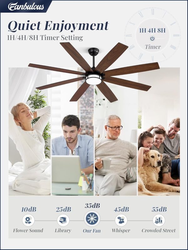 65 Inch Ceiling Fans with Lights and Remote, Farmhouse Large Ceiling Fans, Black&Brown Modern Ceiling Fan with LED Light, Quiet DC Motor for Living Room, Bedroom, Kitchen, Indoor