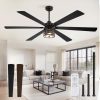 Farmhouse Ceiling Fans with Lights and Remote,Industrial Large Ceiling Fan with 6-Speed Reversible DC Motor and 6 Dual Finish Blades,Black Ceiling Fan with Light for Living bedroom Patio