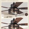 Farmhouse Ceiling Fans with Light, 42 Inch Bedroom Ceiling Fan with Lights, 6-Speed Adjustable, Quiet and Reversible DC Motor, Dual Finish 5 Blades, Rustic Caged Ceiling Fan for Living Room