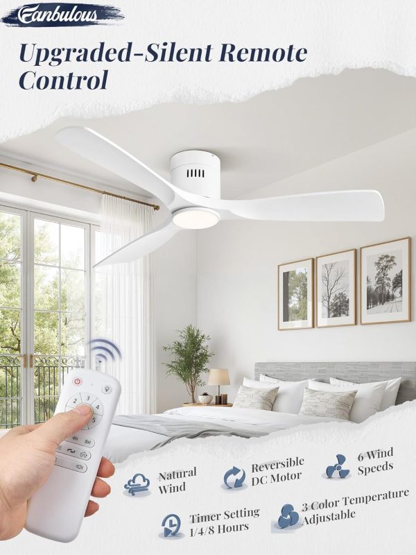 Ceiling Fans with Lights and Remote Control,Modern Flush Mount Ceiling Fan with 3 CCT,Low Profile Ceiling Fans with 6-Speeds Reversible DC Motor for Patio Living Room Bedroom(White)