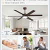 56 Inch Ceiling Fans with Lights and Remote, Reversible 6 Blades, Dimmable, 3000K-6000K Adjustable, Outdoor Ceiling Fans for Patios, Large Ceiling Fan for Indoor or Covered Outdoor-Brown