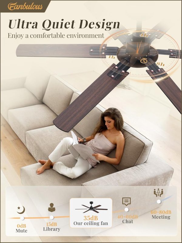 Ceiling Fan No Light, 48 Inch Indoor/Outdoor 6 Blades Ceiling Fan with Remote, 6-Speeds, Quiet Reversible DC Motor, Fans Without Light for Tilted Ceiling/Bedroom/Living Room/Patios, 2 Pack