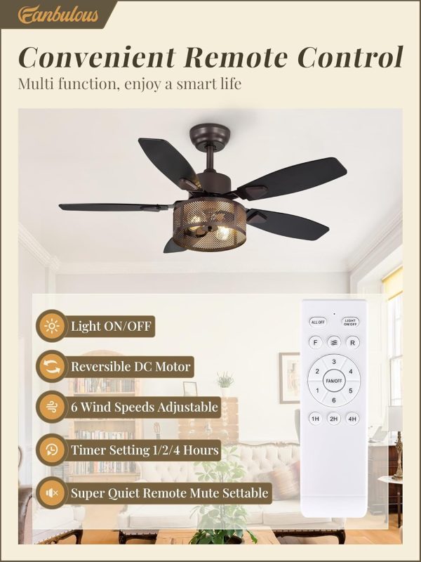 Farmhouse Oil Bronze Ceiling Fans with Lights and Remote, 42 Inch Bedroom Caged Ceiling Fans for Living Room Kitchen6 Speed Reversible Quiet DC Motor, Dual Finish 5 Blades