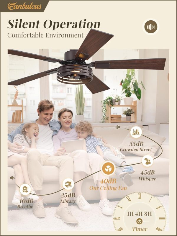 42 Inch Farmhouse Ceiling Fan with Lights 2 Pack, Rustic Bronze Ceiling Fans with Remote, 5 Dual Finish Blades, Quiet 6 Speed Reversible DC Motor, Caged Industrial Fan for Bedroom, Living Room, Patio
