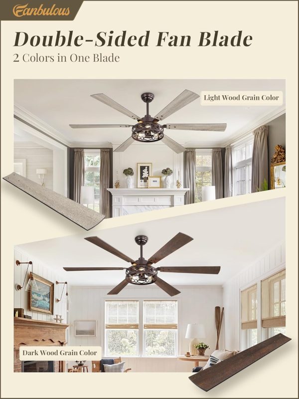 65 Inch Ceiling Fan with Lights, Farmhouse Caged Ceiling Fans with Remote,Oil Bronze Industrial Ceiling Fans with Quiet Reversible DC Motor, Large Ceiling Fan for Living Room, Bedroom