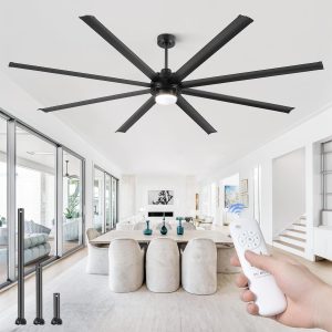 100 Inch Large Ceiling Fans with Lights and Remote,Outdoor Industrial Ceiling Fan with 8 Aluminum Blades DC Motor and 6-Speed,Black Big Assed Ceiling Fan for Shop Porch Garage Living Room