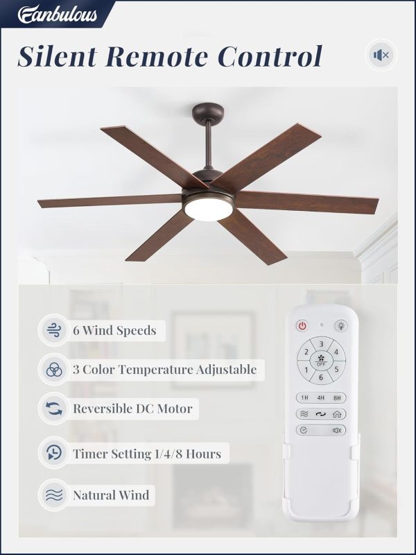 58 Inch Ceiling Fans with Lights and Remote, Walnut Indoor/Outdoor Ceiling Fan with Quiet Reversible DC Motor, 6 Speeds, 3CCT, 8 Blades Large Ceiling Fan for Living Room Bedroom Patio