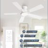 46 inch Ceiling Fans with Lights, Flush Mount Ceiling Fan and Remote, Modern Low Profile, 3CCT 20W LED Light with 6-Speeds Quiet Reversible Motor, for Bedroom, Living Room, Apartment, White
