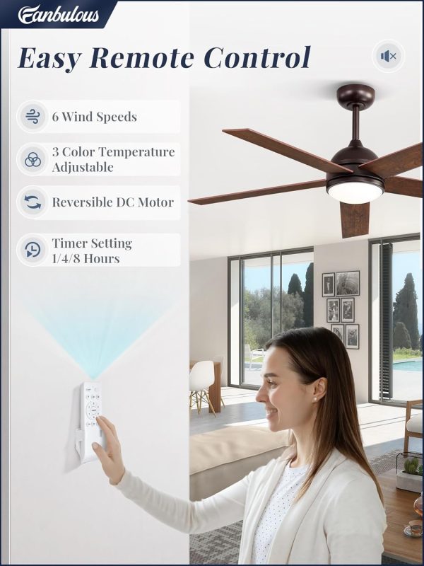 52 Inch Ceiling Fan with Light and Remote, Brown Modern Ceiling Fans, Farmhouse Industrial LED Ceiling Fan Lighting Fixture for Bedroom, Kitchen, Indoor, Living Room